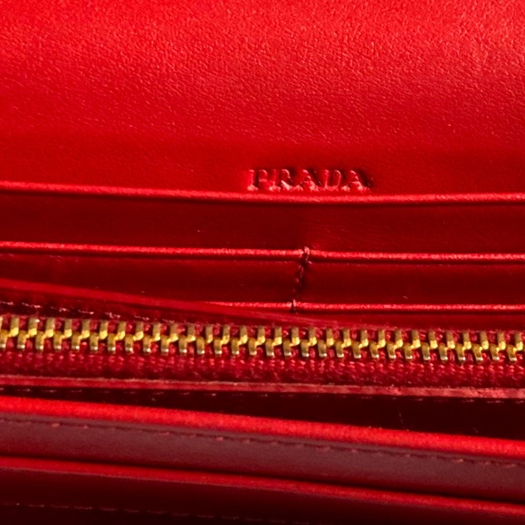Prada Red Quilted Long Wallet with Attached ID Card Holder - Picture 14 of 16
